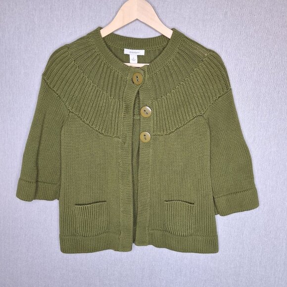💙 Dress Barn Thick Knit Cardigan 3/4 Sleeve Sweater Size S/M Cottage Warm Cozy - Picture 7 of 7